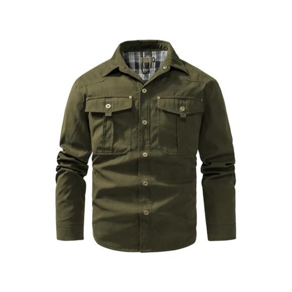 NWT Men's Olive Green Plaid Lined Shirt Jacket Shacket | Utility Style - Picture 3 of 6